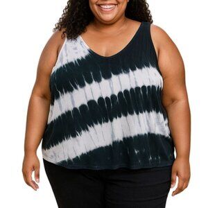 Terra & Sky Plus size 4X Top Tie-Dye Black White Sleeveless Asymmetrical